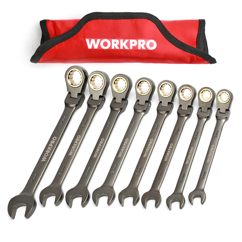 WORKPRO 8PC Wrenches Flexhead Ratcheting Combination Wrench Set Metric