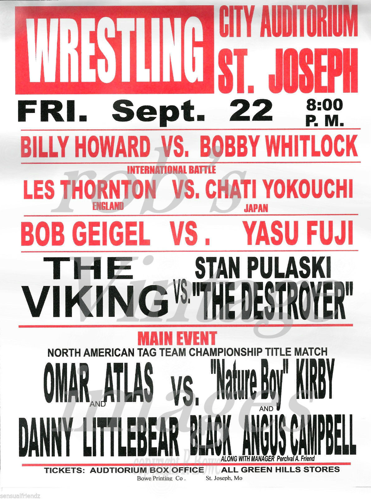 Pro Wrestling Poster 40th Anniversary Card St Joseph Mo NWA Vintage