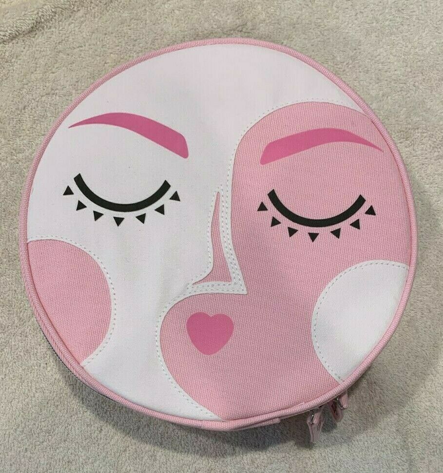 *Benefit Cosmetics Brows Are a Girls Best Friend Pink Canvas Round Zippered Bag - $10.99