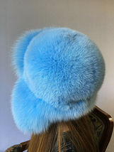 Arctic Fox Fur Hat Light Blue Full Fur Aviator Hat Ushanka Hat Trapper Fur Hat image 3