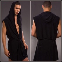 Luxury Soft Silk Hooded Leisure Beach Bath Lounge Robe White Black Gray or Brown image 2