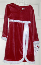 NWT YOUNGLAND Red Plush White Fur Trim LS Christmas Dress Candy Cane Nec... - $22.50