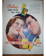 Vintage Del Monte Pineapple Juice Couple Drinking Print Magazine Adverti... - $9.99