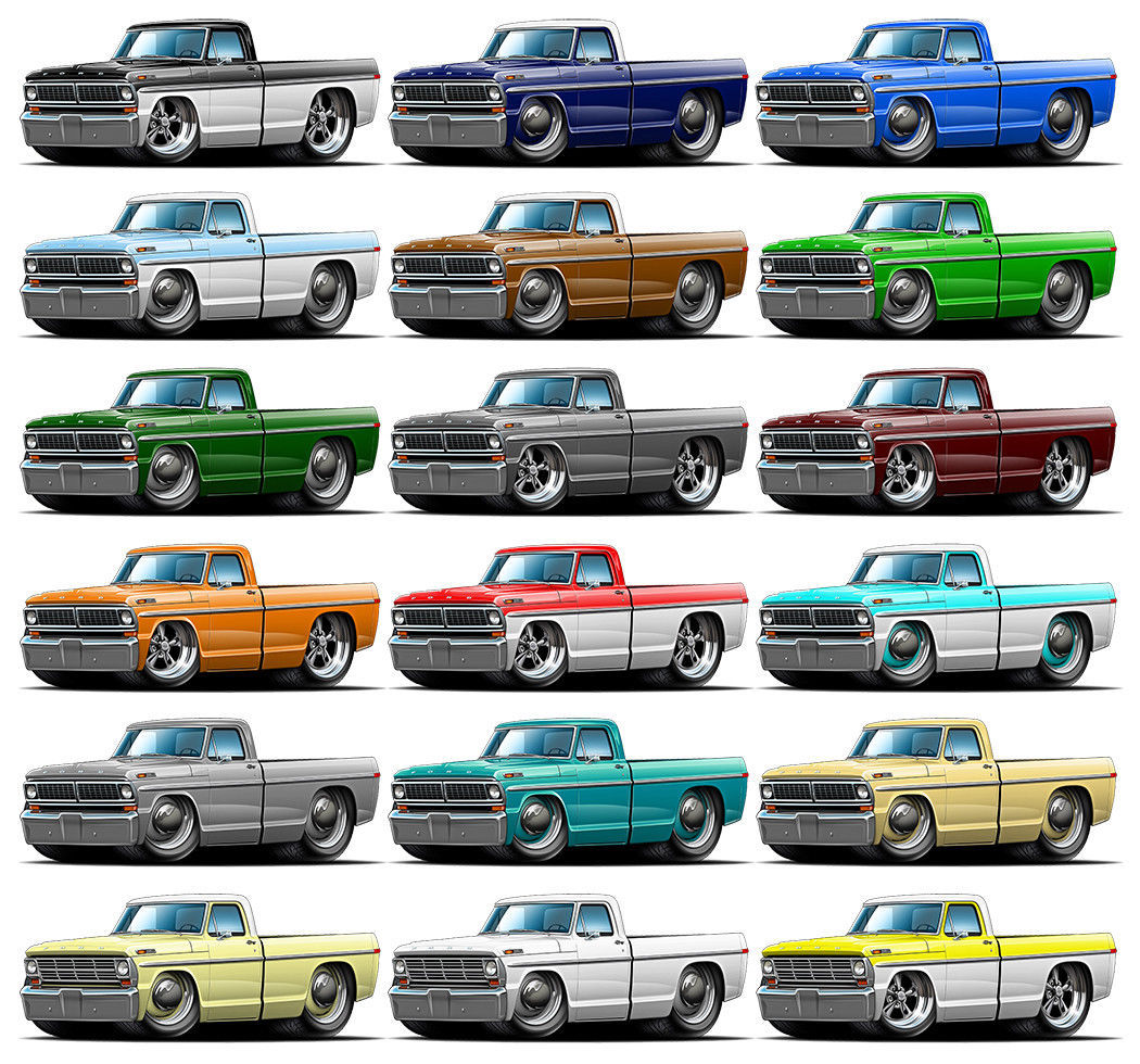 1970 FORD F100 302 Cartoon Truck Boys Mens Wall Graphic Decal Sticker ...