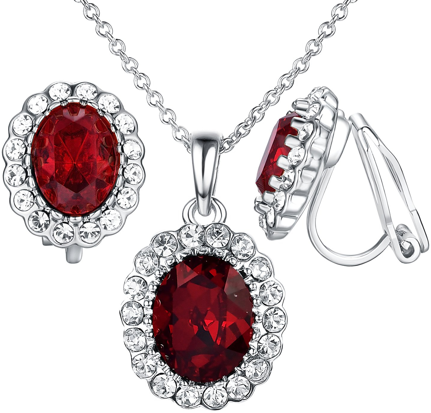 Yoursfs Burgundy Jewelry Set Red Crystal Clip on Earrings&Pendant ...