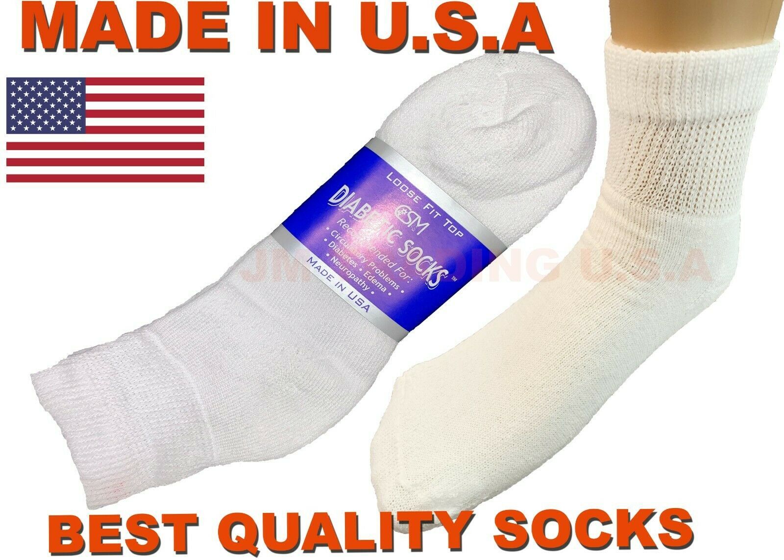 Best quality 3 pair of mens white diabetic ankle socks 10-13 size MADE IN USA