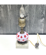 Vintage Cranberry Opalescent Coin Dot Lamp Marble Base Small - $87.12