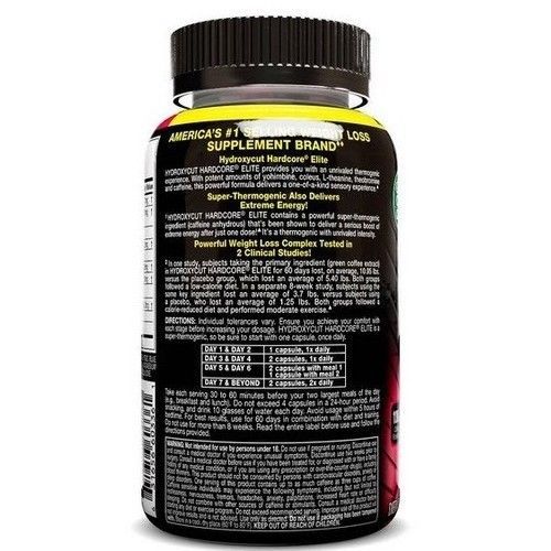 HYDROXYCUT Hardcore Elite 100 Caps Weight Loss Fat Burner Energy Diet