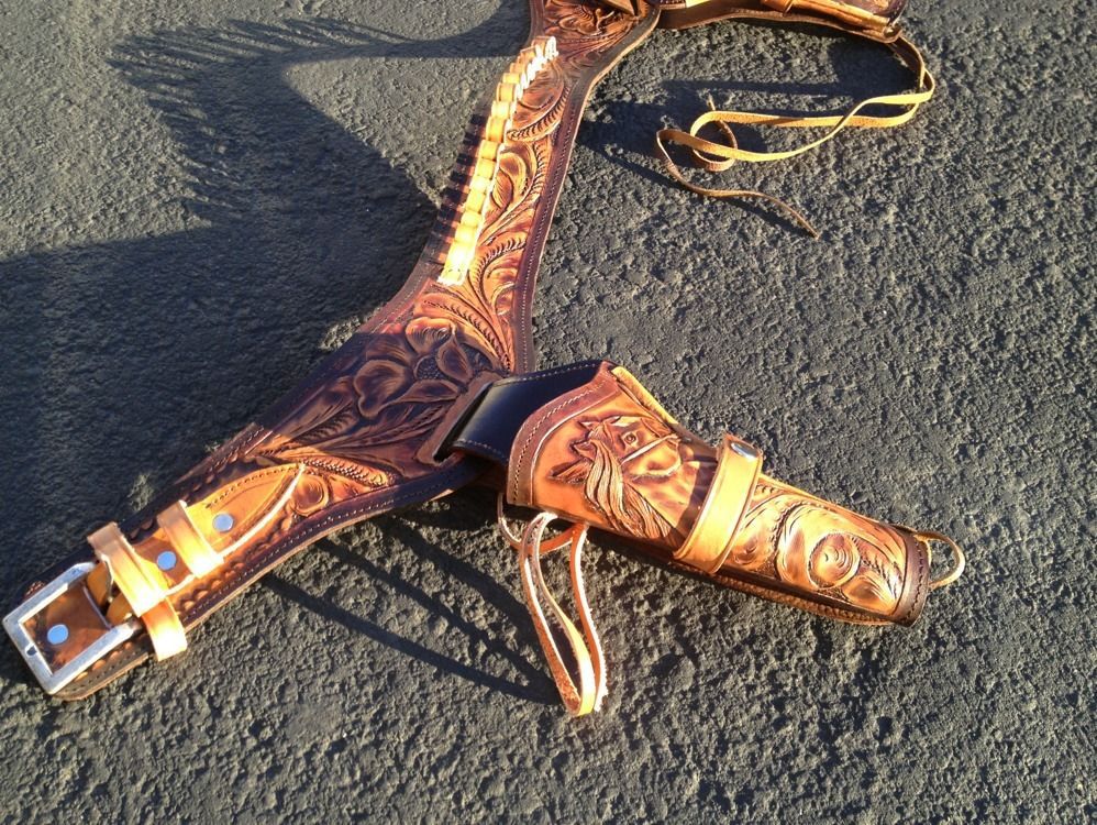 Horse Head Leather gun holster 34" waist 45 caliber shot Double hunt