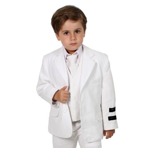 JL5026 WHITE Cotton/Linen Boys Summer Suit From Baby to Teen (2T, White