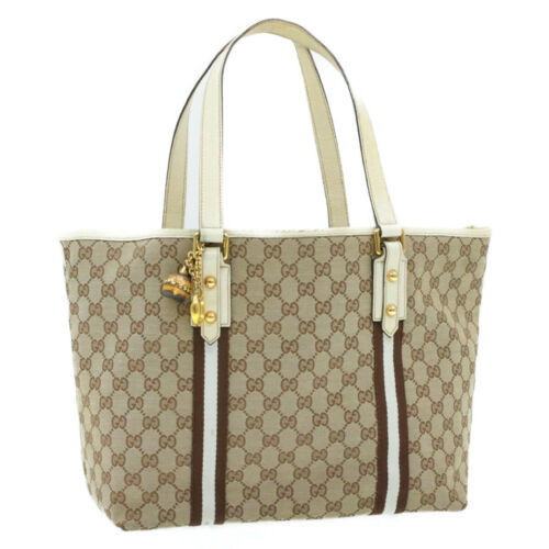 GUCCI Sherry Line GG Canvas Tote Bag Brown Auth kh560 - Women's Bags ...