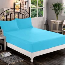 Extra Deep Wall Fitted Sheet+2 Pillow Case 1000 TC Aqua Blue Solid Select Size - $43.19