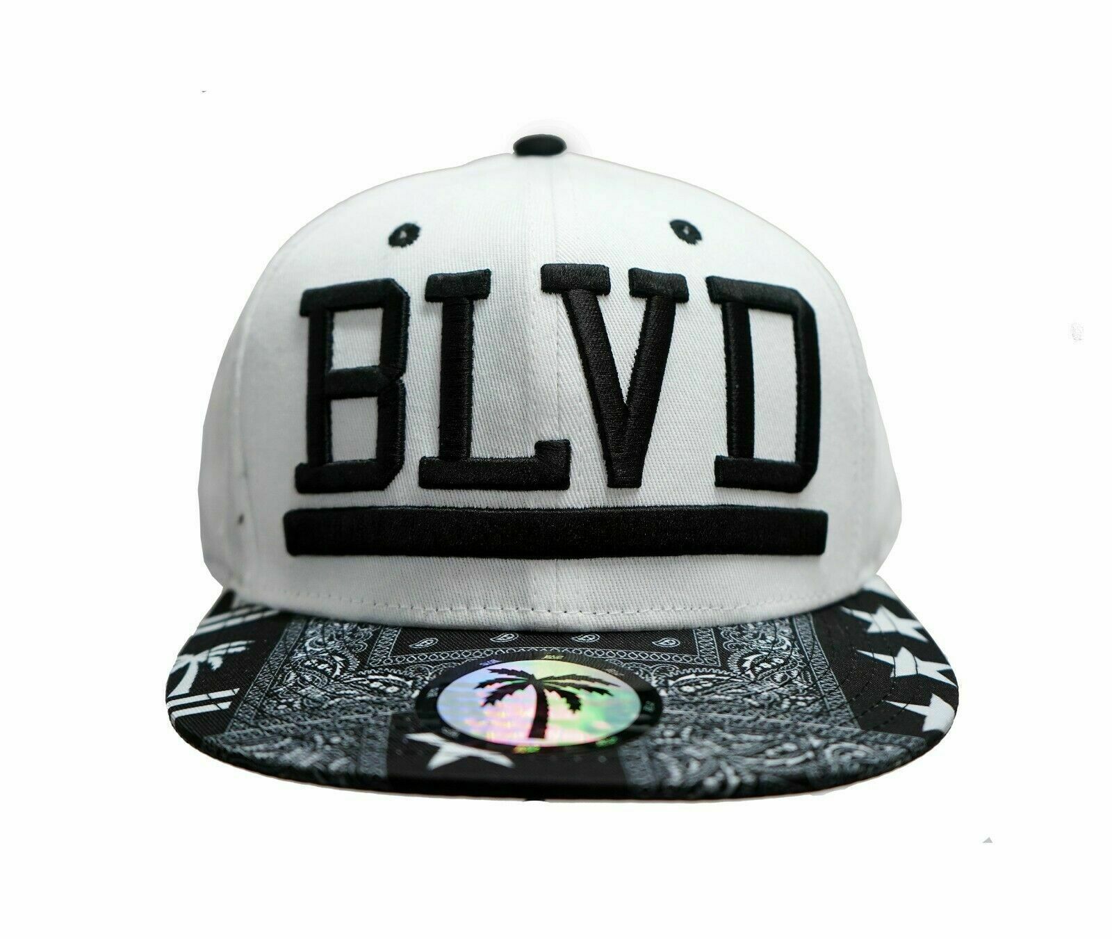 BLVD Supply Co. The Rag Palm Tree  Adjustable Snapback White Flat Bill Cap Hat