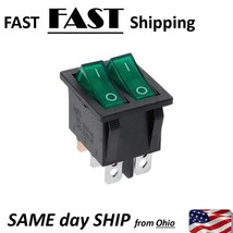 Dual SPST switch - green snap in box switch - On Off - 120 VAC 20 amp max. - $12.59