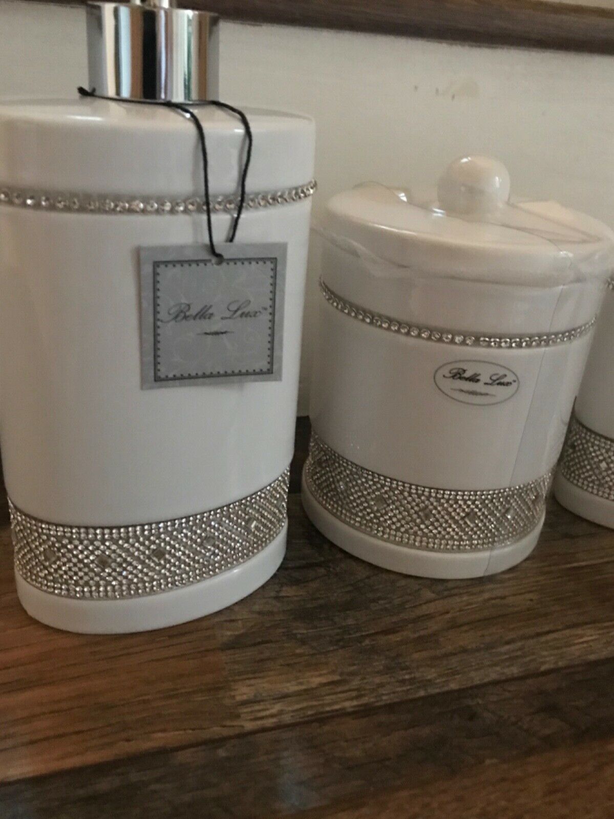 Bella Lux Bathroom Accessory Ceramic Crystal Set 3 New Bath