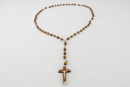 Vintage Rosary with Wooden Beads, Silver Toned Chain, Signed Jerusalem - $12.69