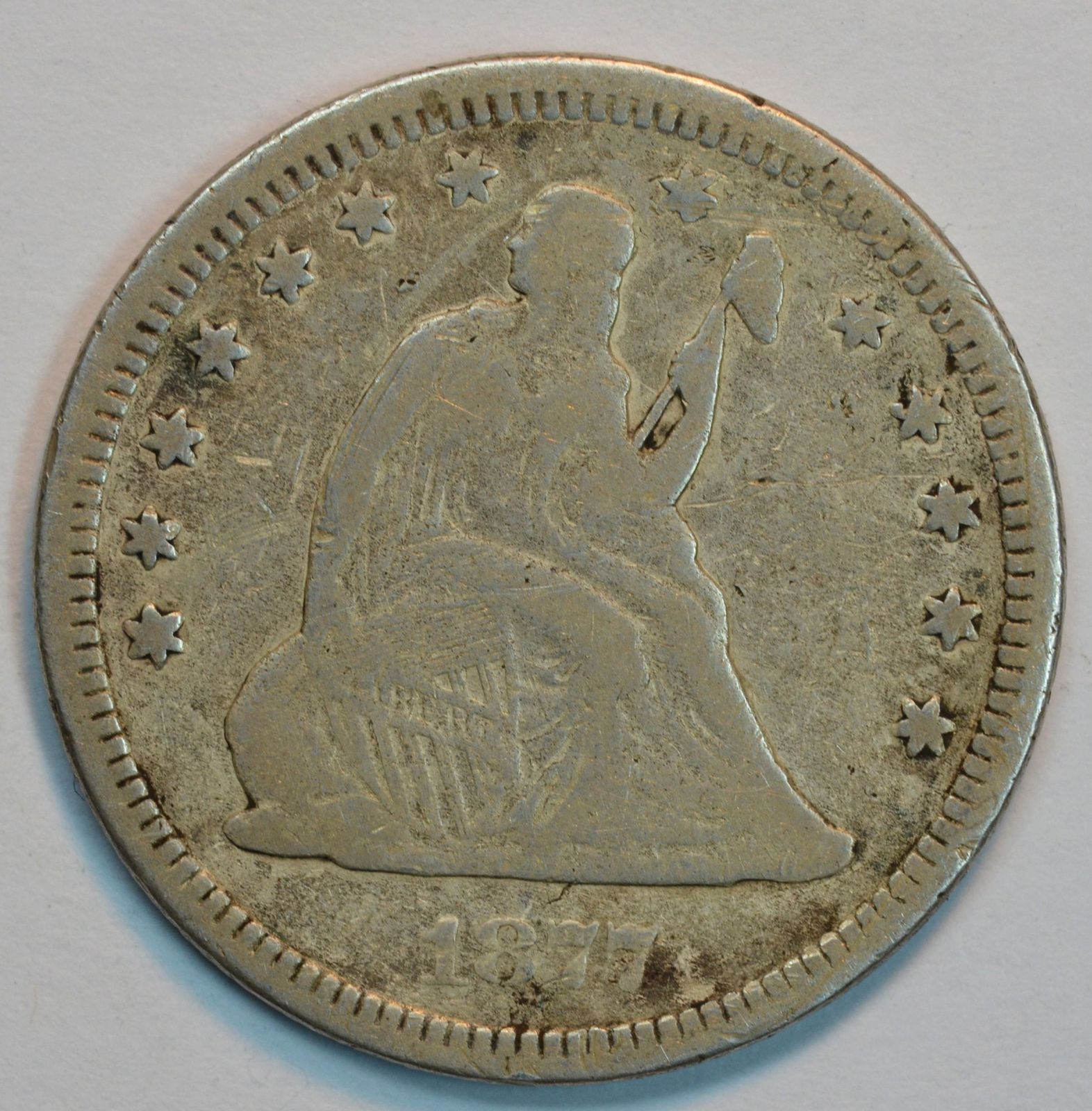 1877 Seated Liberty circulated silver quarter VG details - Quarters