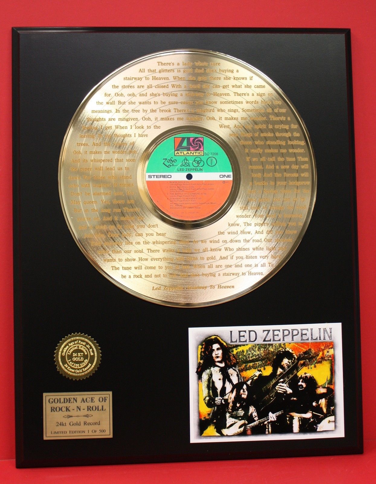 LED ZEPPELIN ART LP GOLD PLATED ALBUM/DISC AWARD STYLE COLLECTIBLE LTD ...