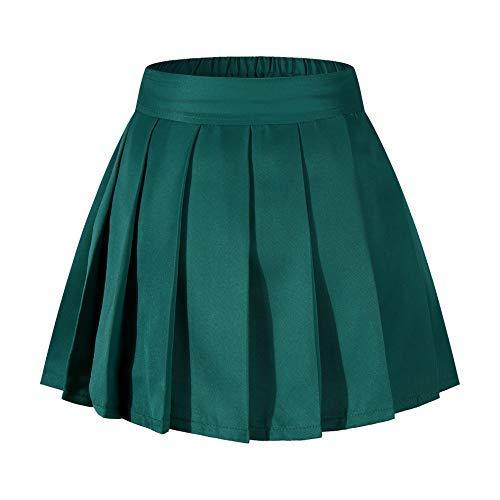 Girl's Flare Casual High Waist Pleated A-Line Skirt Tennis Shorts Dark Green,M