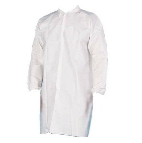 White PP 30G Lab Coat w/ Elastic Wrists, 4 Snaps, No Pocket, For All ...