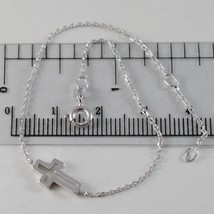 18K WHITE GOLD THIN 1 MM BRACELET 7.10 INCHES, WITH MINI CROSS, MADE IN ITALY image 1