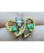 Art Nouveau 14k Enamel Violet Seed Pearl Pin Repousse Intertwined Hearts - $450.00