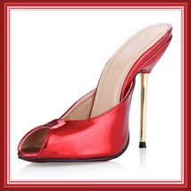 Blue Red Silver Ultra Mirror Peep Toe Slide Boudoir Stiletto Mule Heel Slippers image 4
