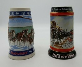 Vintage 1992 &amp; 1995 Budweiser Holiday Stein Mug Set 2 Anheuser Busch Cly... - $29.58