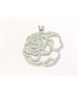 BIG and BOLD Sterling Silver Pave CUBIC ZIRCONIA Open Work Floral ROSE P... - $45.00
