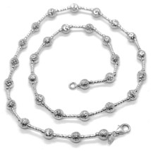 18K WHITE GOLD CHAIN FINELY WORKED 5 MM BALL SPHERES AND TUBE LINK, 15.8 INCHES image 1