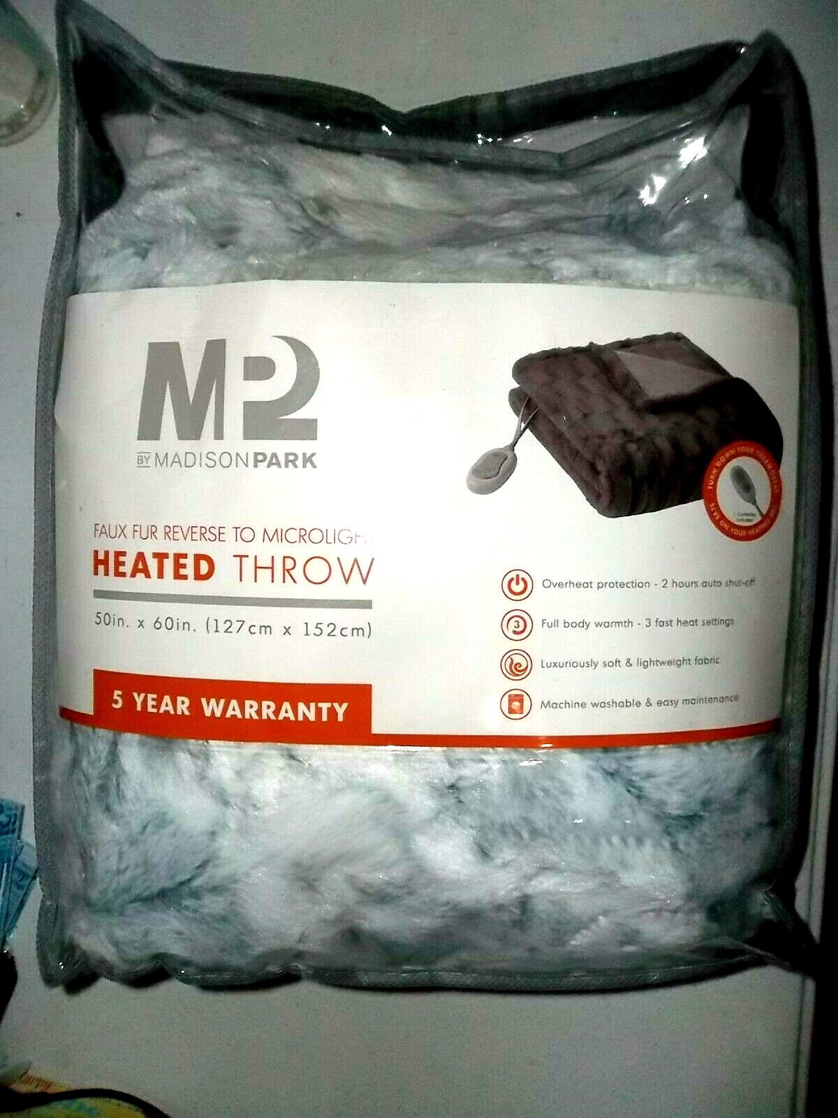 MP2 By Madison Park Heated Throw/ Grey Heated Blanket 50in. x 60in. - $55.74