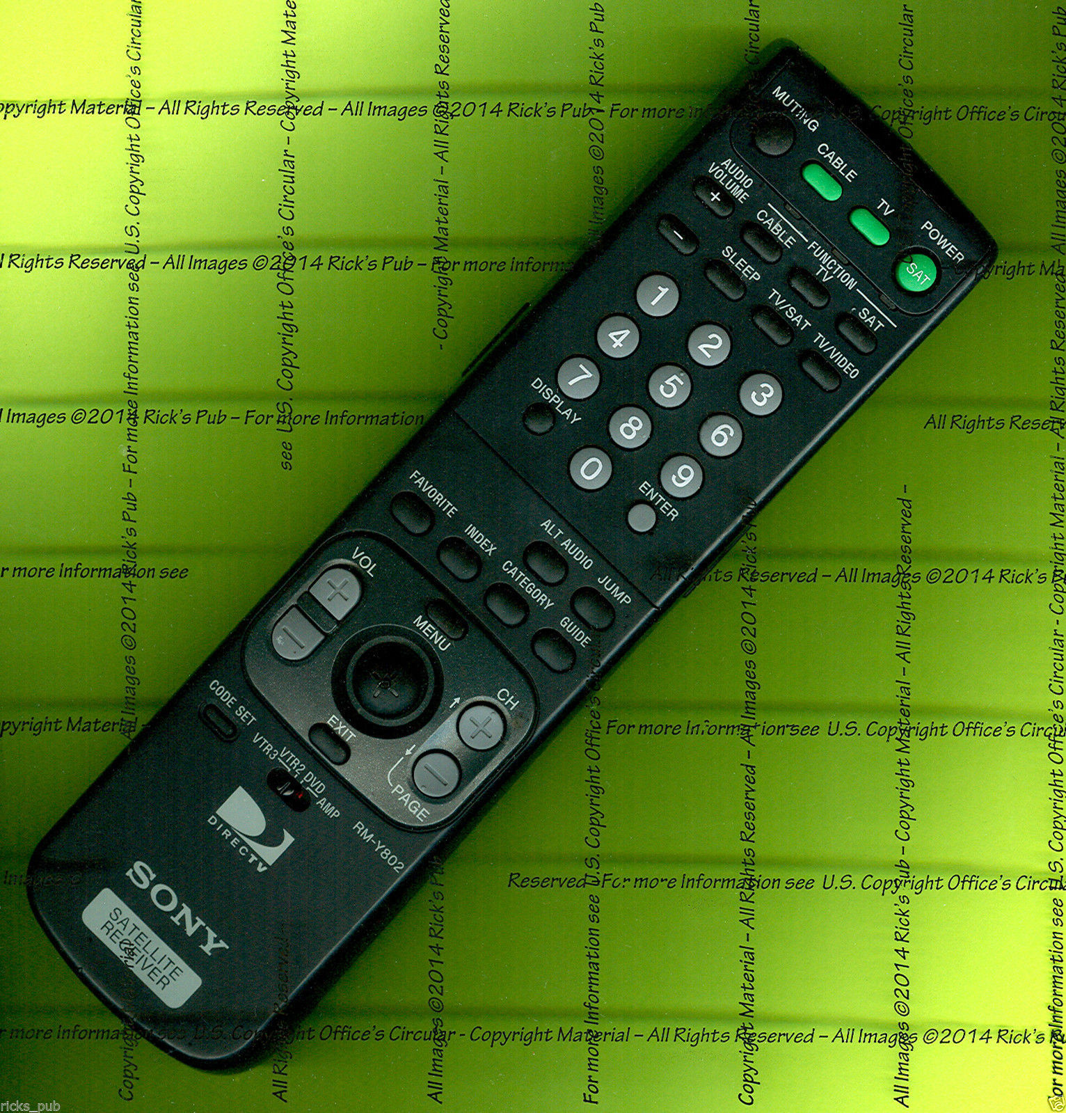RMY802 REMOTE Programming Codes to Sony TV, VCR, DVD, AMP Receiver SAT
