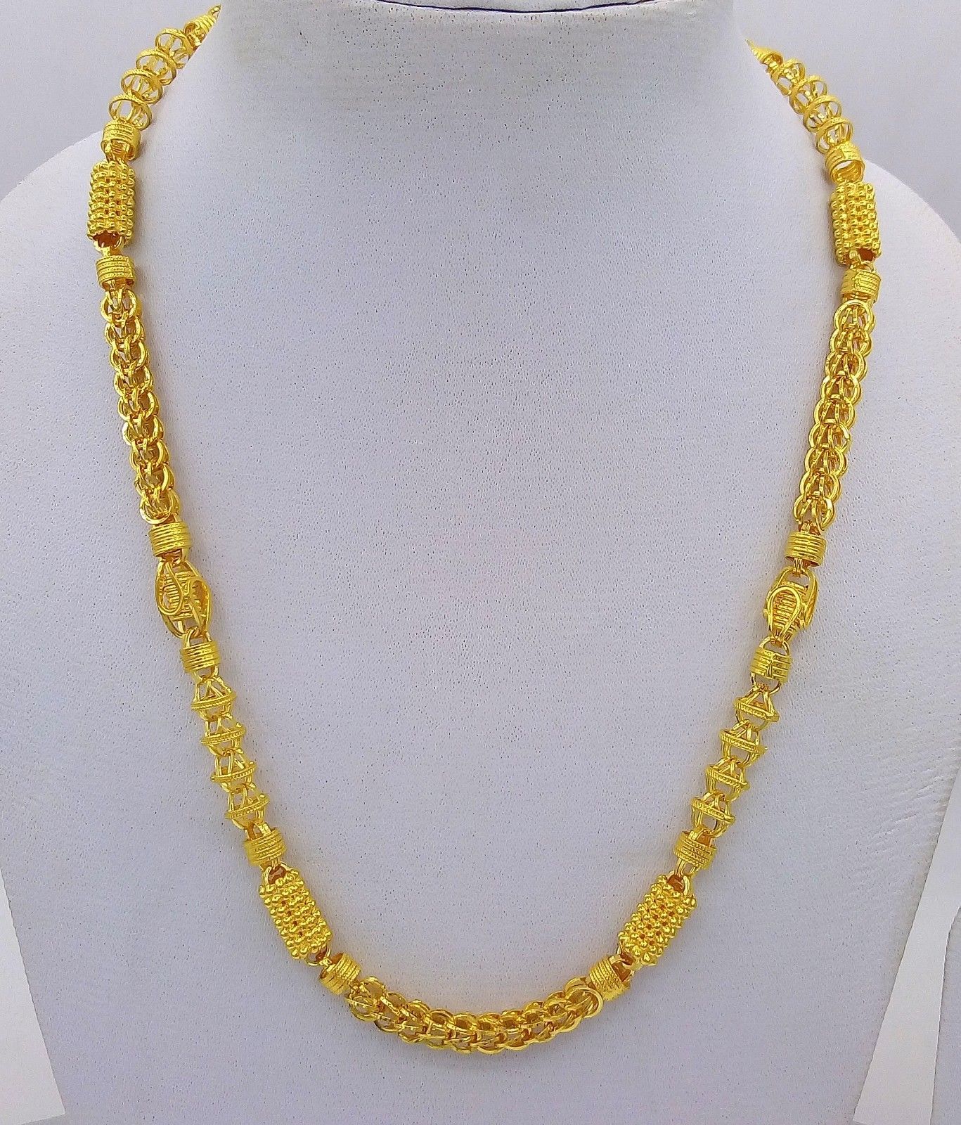 22K YELLOW GOLD NECKLACE HOLLOW CHAIN LINK PIPE CHAIN UNIQUE DESIGN