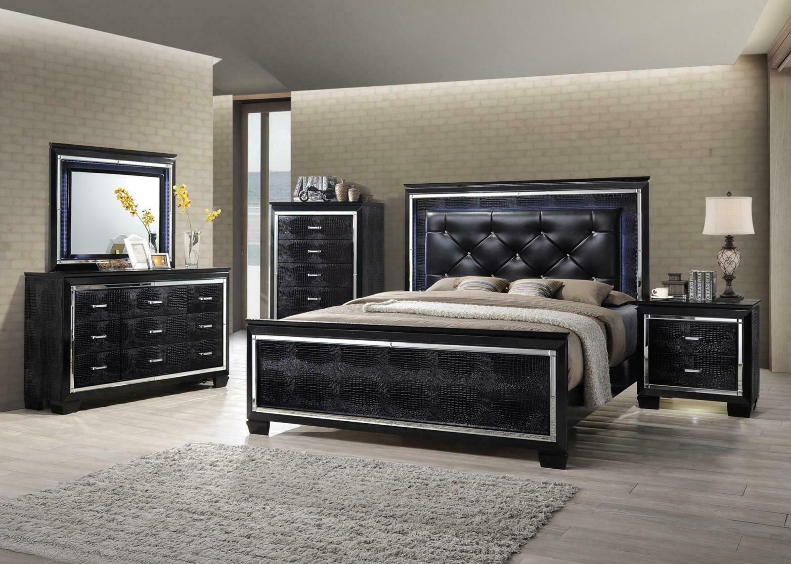 Diamond Tufted King Bedroom Set 5P w/Led Light Chest Classic Soflex ...