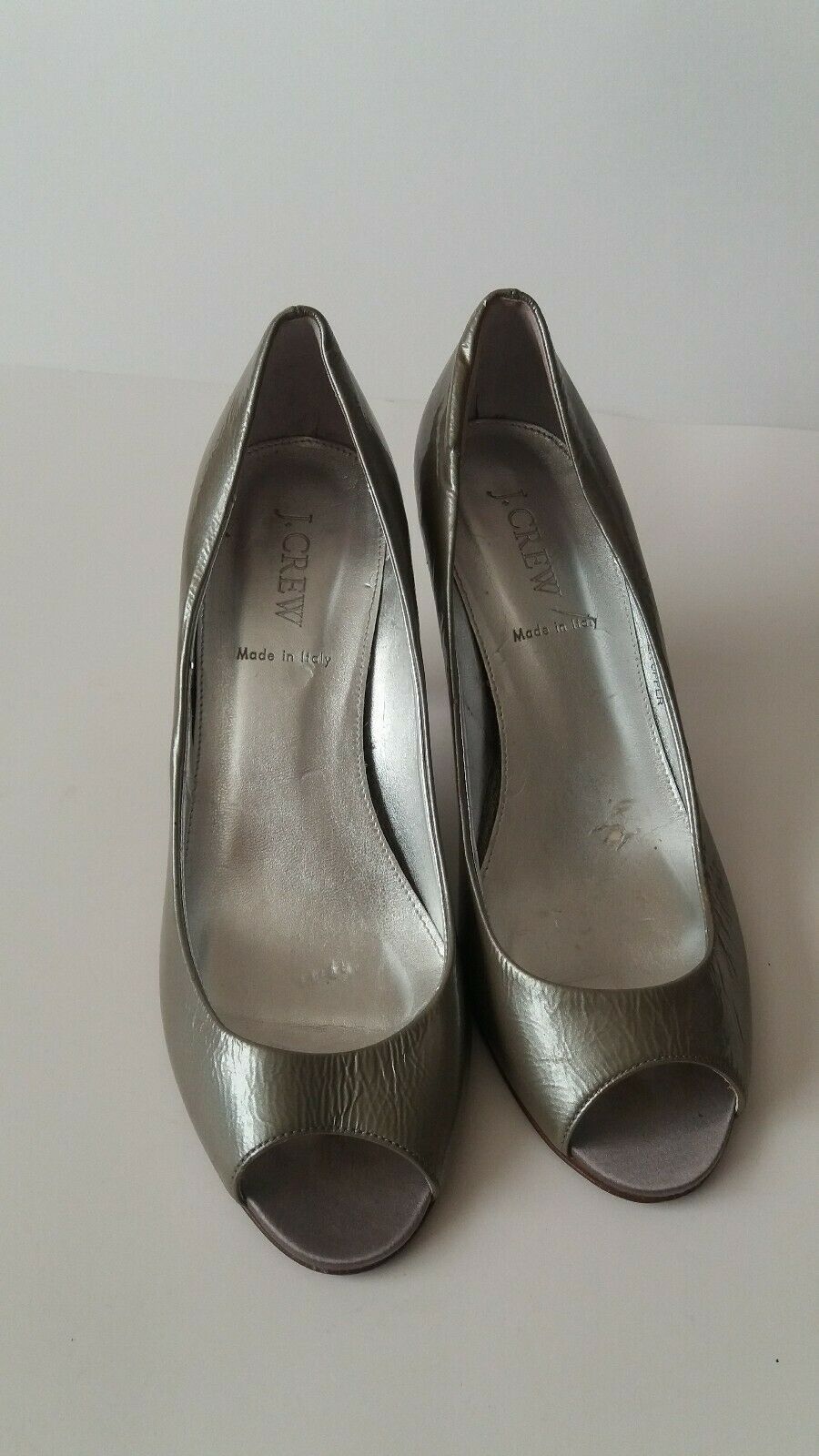 J Crew Women Leather Heels Shoes Size 7 1/2 Silver Color