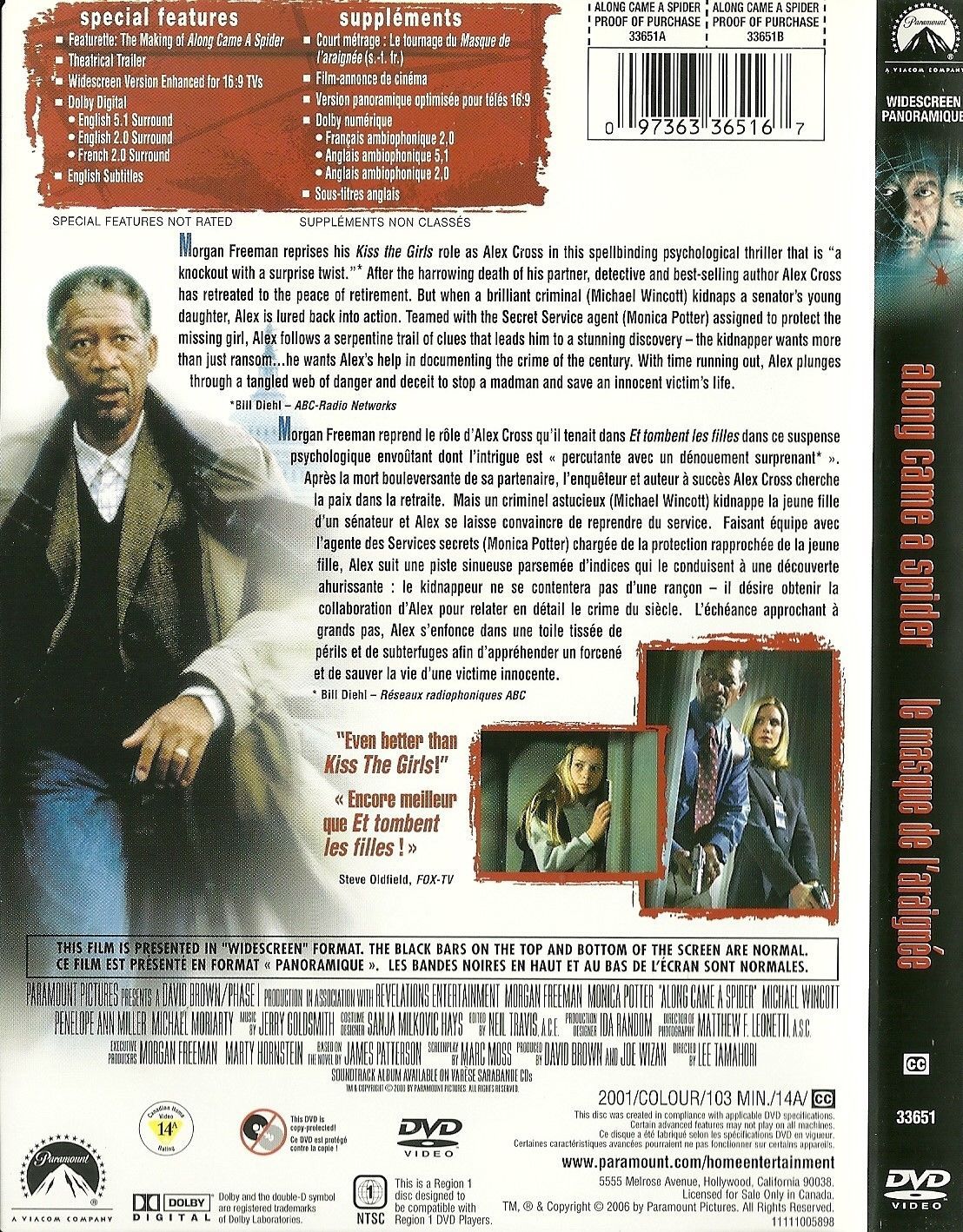 Along Came A Spider DVD Morgan Freeman Monica Potter - DVDs & Blu-ray Discs