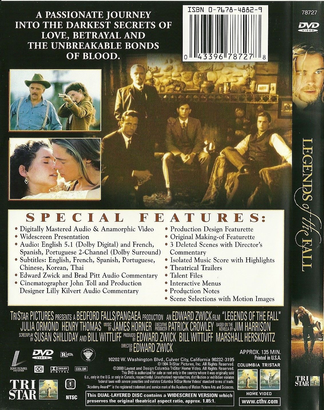 Legends Of The Fall DVD Brad Pitt Anthony Hopkins Julia Ormond - DVDs ...