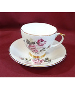 Delphine Bone China Tea Cup and Saucer England Pink Roses Gold Trim - $9.99