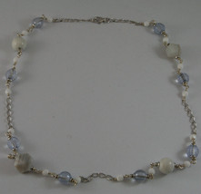 .925 SILVER RHODIUM NECKLACE WITH BLUE CRISTALS, WHITE AGATE, HOWLITE CHALCEDONY image 2
