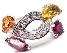 Authentic CARTIER Sorbet 18k White Gold Diamond Tourmaline Sapphire Ring Size 50 - $5,033.70