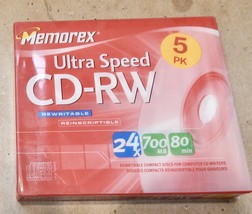 Memorex Ultra Speed CD-RW Rewritable 700 MB Reinscriptable 5pk In Cases ... - $4.49