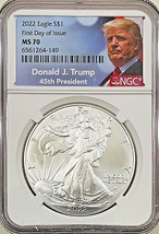 2022 $1 American Silver Eagle - Ngc MS70 First Day Of Issue - New Trump Label! - $117.81