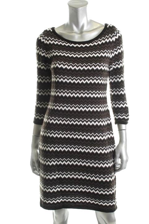 Calvin Klein Sweater Dress Large NWT Black, Brown and White Chevron ...