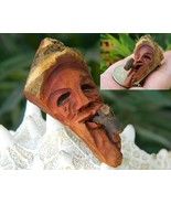 Vintage Hand Carved Wood Folk Art Man Wooden Face Brooch Pin Pendant - $29.95