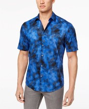 Alfani Men&#39;s Geo Cloud Print Short Sleeve Shirt, Color: Sparkling Blue, ... - $19.99
