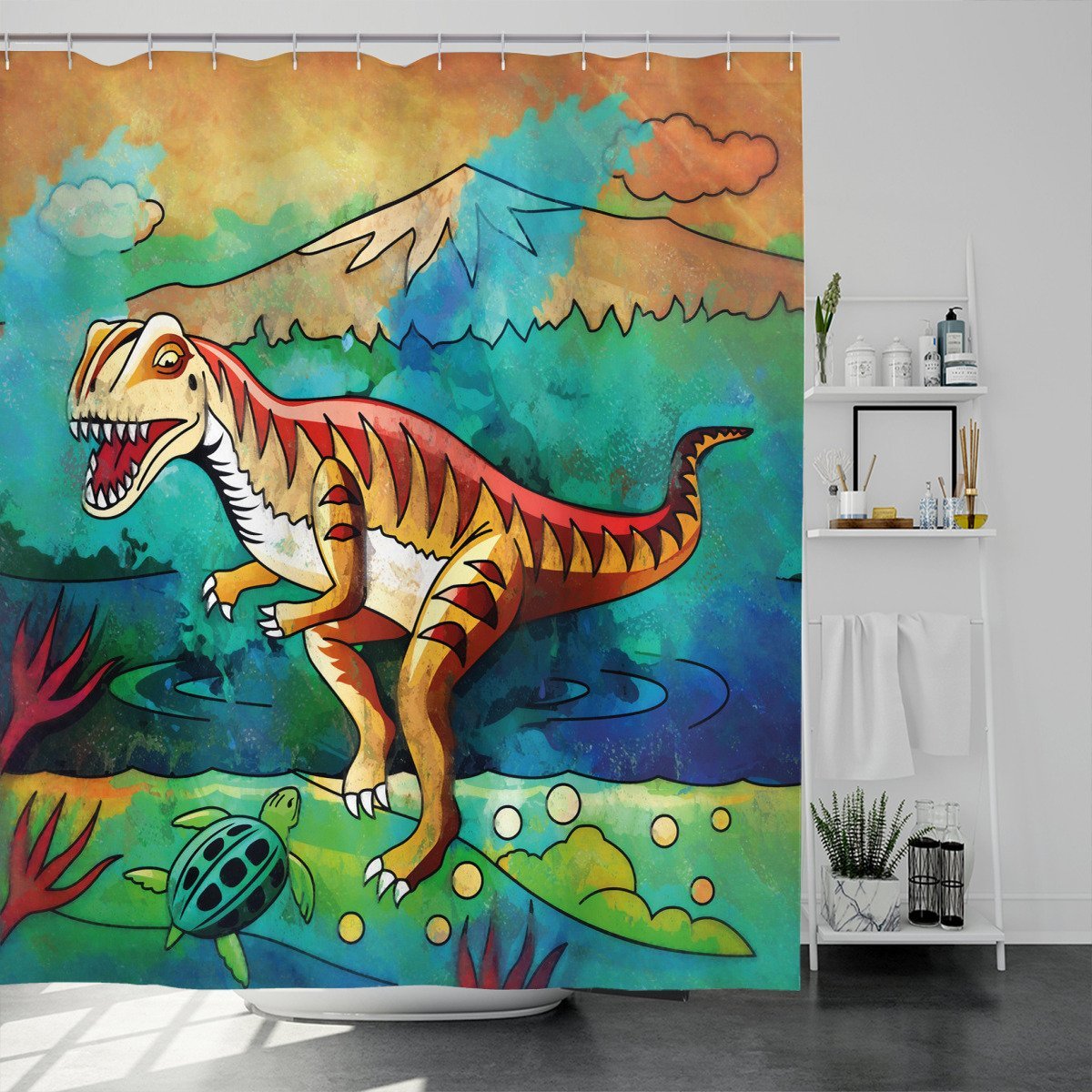 Colorful Velociraptor Shower Curtain - Shower Curtains