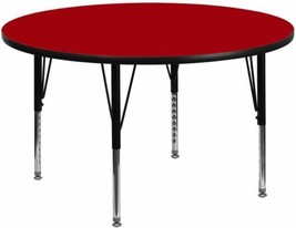 48'' Round Red Thermal Laminate Activity Table - Height Adjustable Short Legs - $365.57