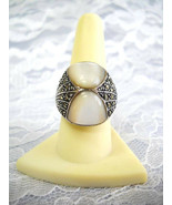 ESTATE VINTAGE STERLING SILVER &amp; MARCASITE &amp; MOTHER OF PEARL CHUNKY RING... - $58.50