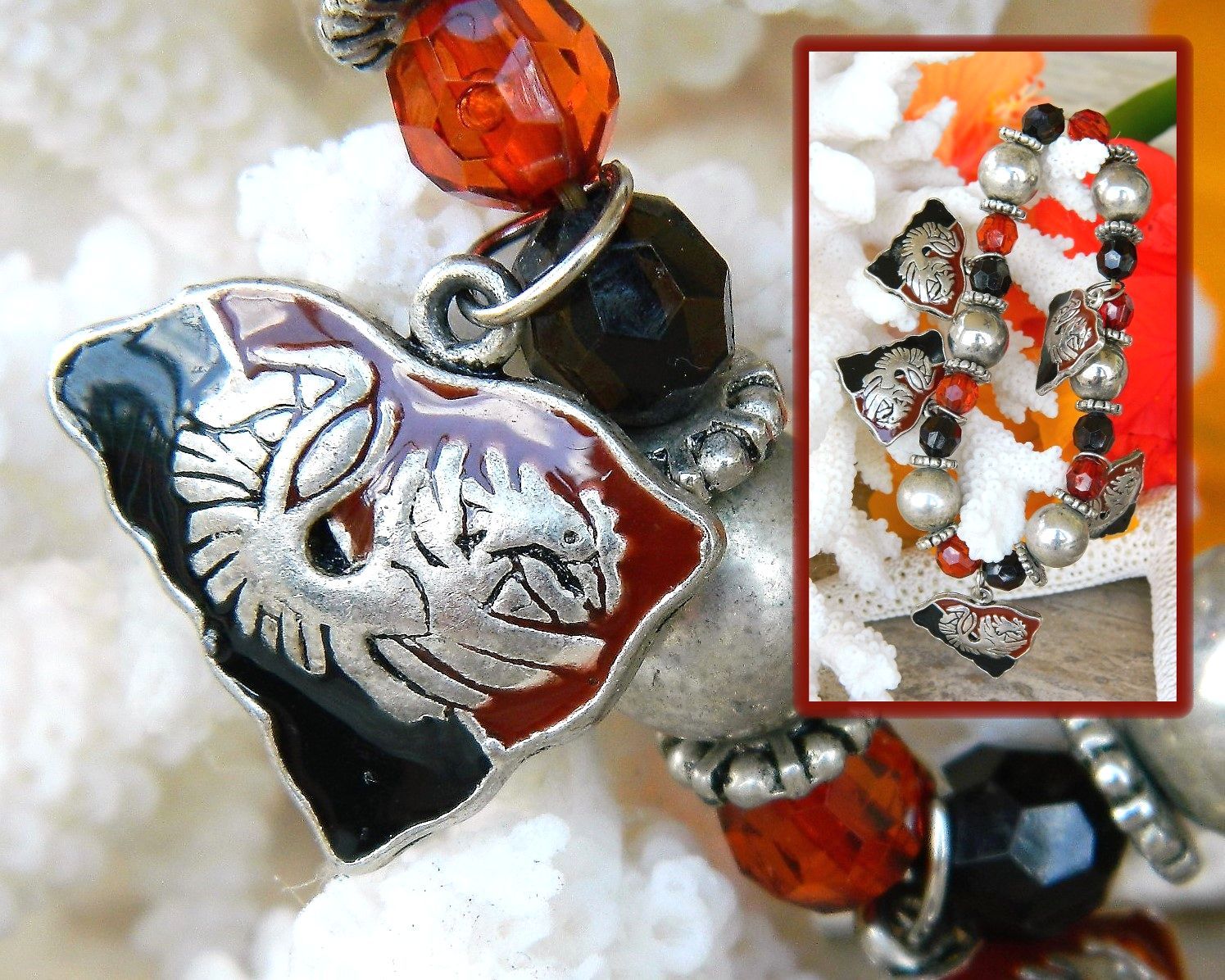 USC Fighting Gamecock Rooster Black Silver Stretch Bracelet Bracelets & Charms