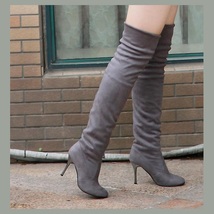 Over The Knee Scrunchy Stretch Faux Leather Suede 3" High Heel Stiletto Boots image 3